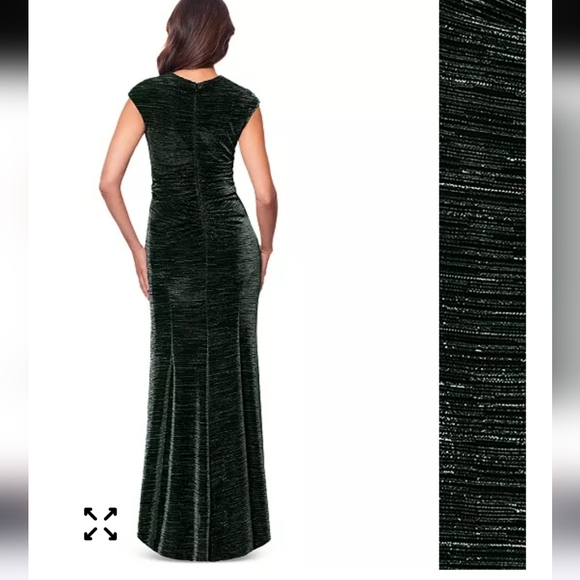 $249 Betsy & Adam Women Metallic Cap-Sleeve Surplice Gown Sz 8 Green Party - Picture 3 of 16